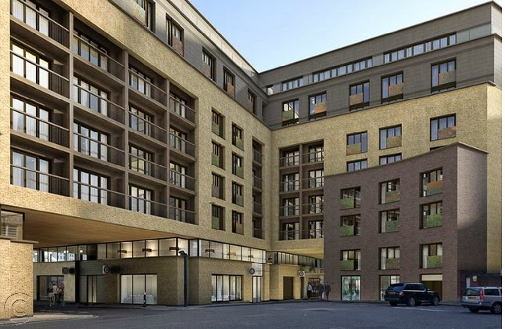 Proposed rear of new hotel at 100 Minories, facing into The Crescent