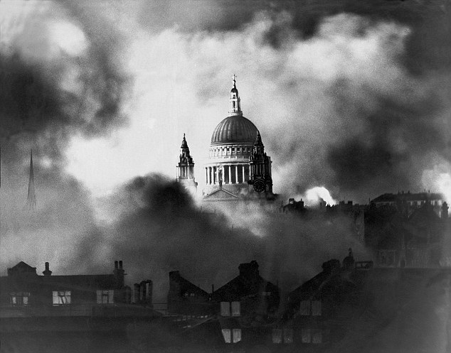 St Paul's Cathedral during the Blitz as seen from the Daily Mail building December 29, 1940. Photographer Hebert Mason