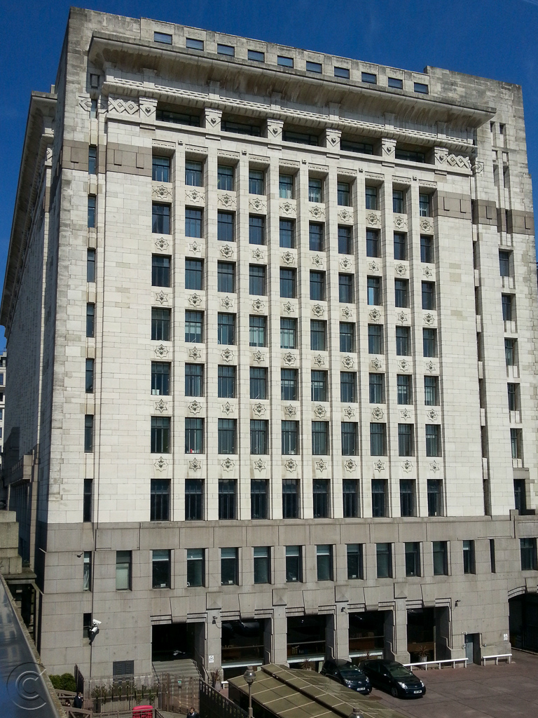 Southern aspect of Adelaide House, facing on the River Thames.