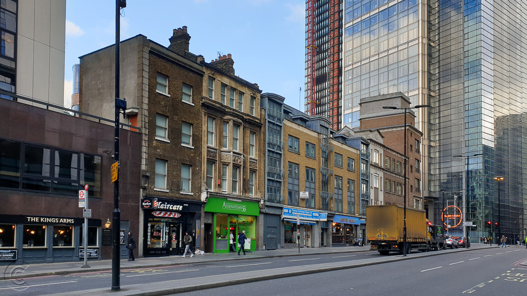 North side of Wormwood Street, London, EC2 looking towards Bishopsgate.