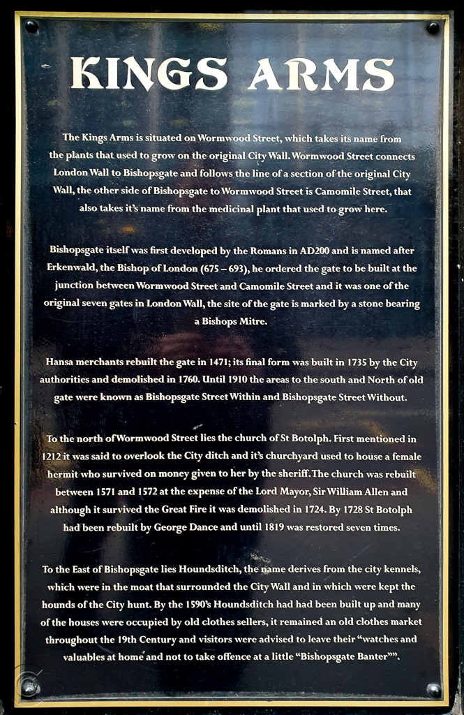 Kings Arms Information Panel, 27-28 Wormwood Street, London, EC2