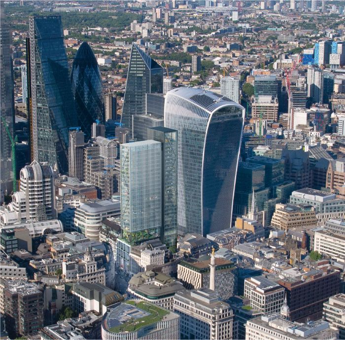 Architectural impression of the proposed 55 Gracechurch St building in an aerial view.